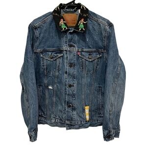 Levi Strauss Co Mens Denim Trucker Jacket Hawaiian Hula Dancer Collar Size‎ M
